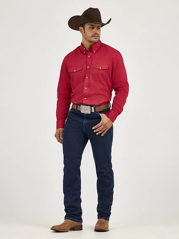 camisa ligera de sarga lisa con botones y manga larga de painted desert color rojo