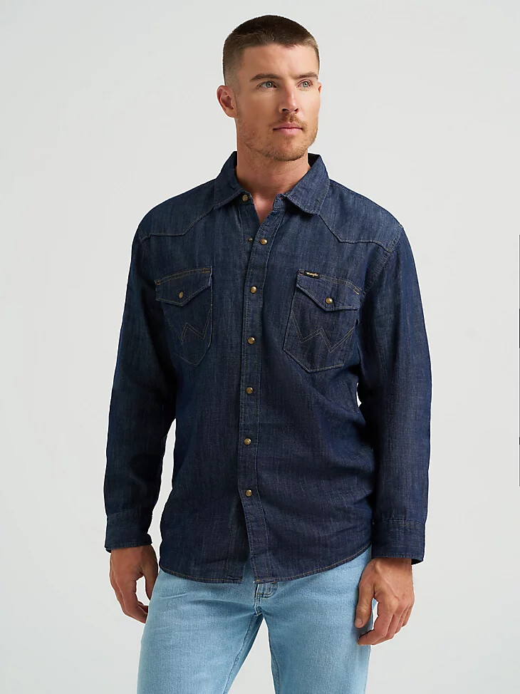 camisa vaquera estilo western con broches frontales para hombre
