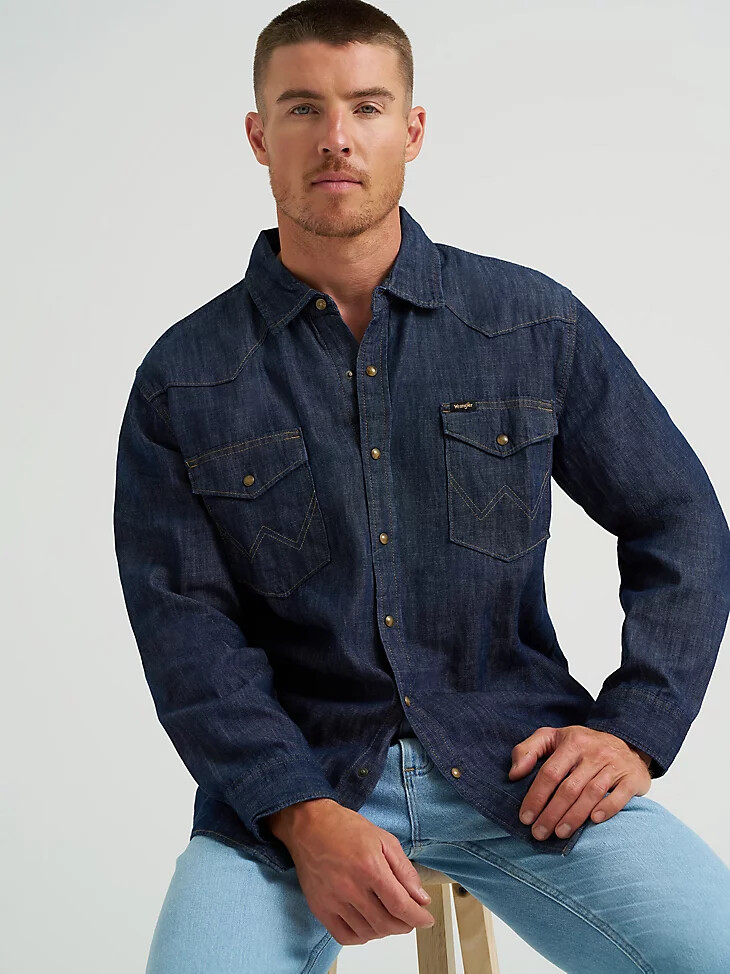 camisa vaquera estilo western con broches frontales para hombre