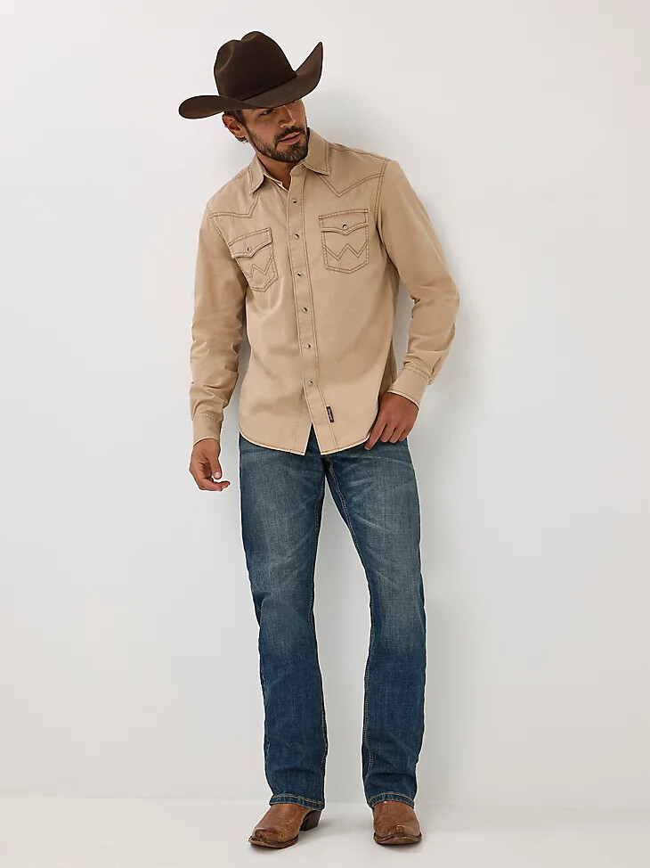camisa vaquera wrangler retro premium de sarga teñida con pigmentos con broches color tostado