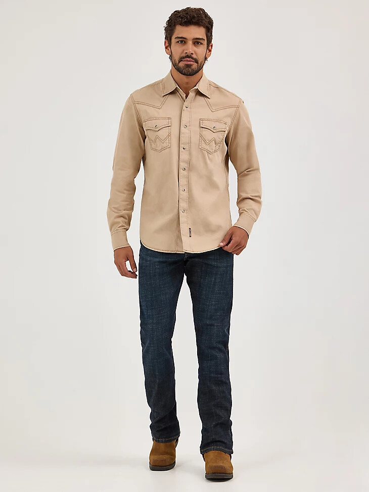 camisa vaquera wrangler retro premium de sarga teñida con pigmentos con broches color tostado