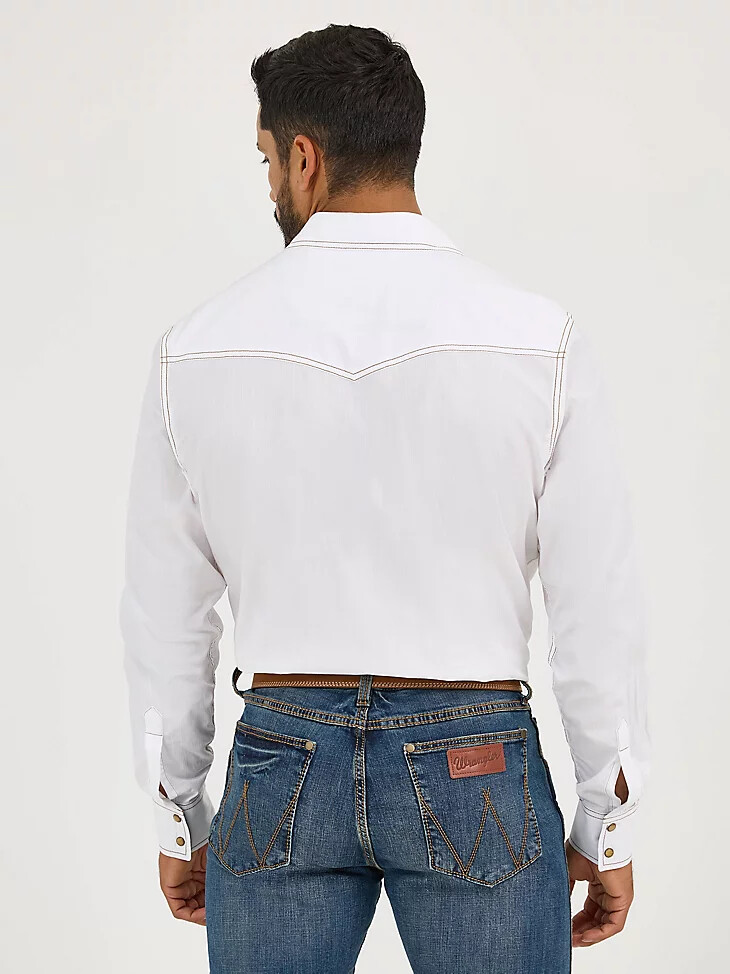 camisa wrangler retro de manga larga con broches estilo western en dobby liso para hombre color blanco