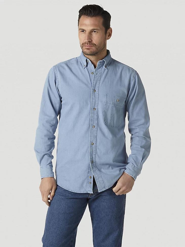 camisa básica vaquera wrangler rugged wear con lavado a la piedra