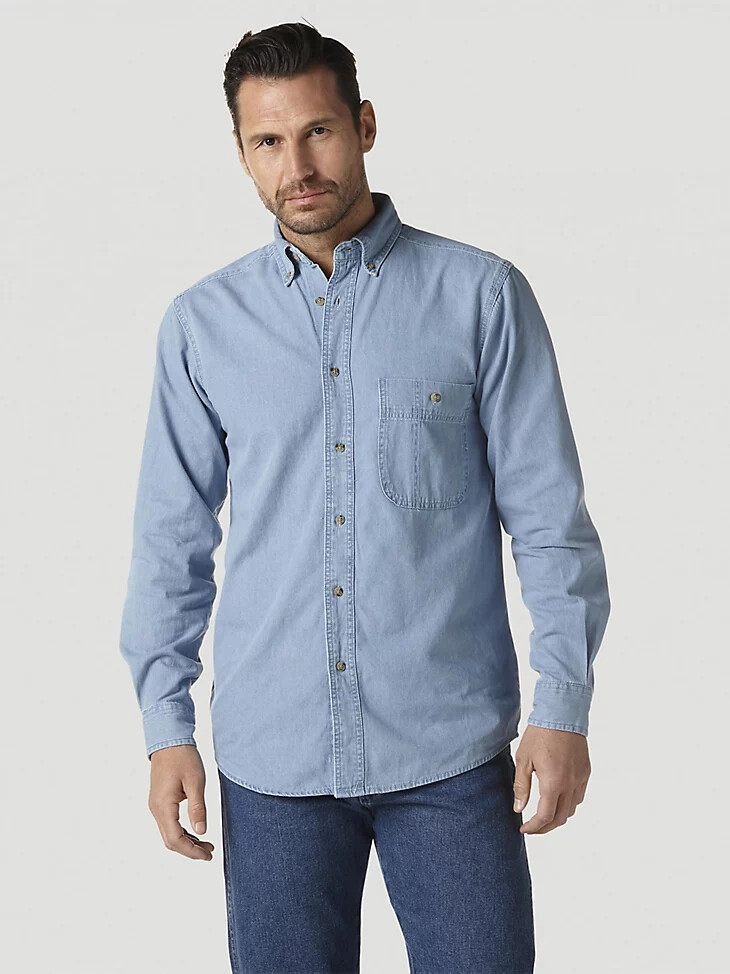 camisa básica vaquera wrangler rugged wear con lavado a la piedra