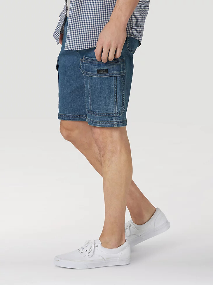 pantalones cortos cargo de mezclilla premium five star de wrangler para hombre color tinte medio