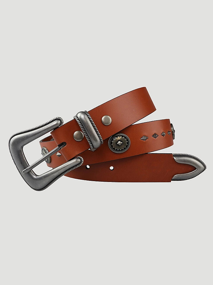 cinturón wrangler con hebilla festoneada de 3 piezas para mujer color coñac
