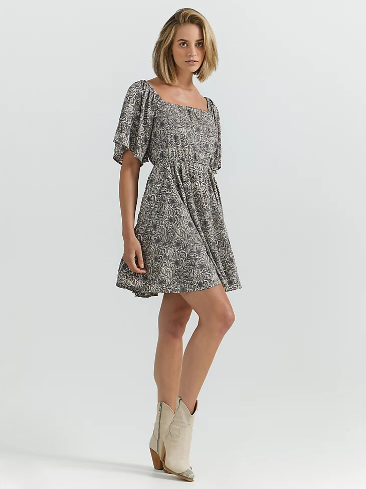 vestido romántico con mangas abullonadas para mujer color gris