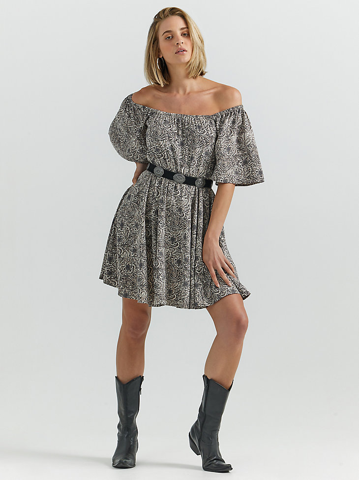 vestido romántico con mangas abullonadas para mujer color gris