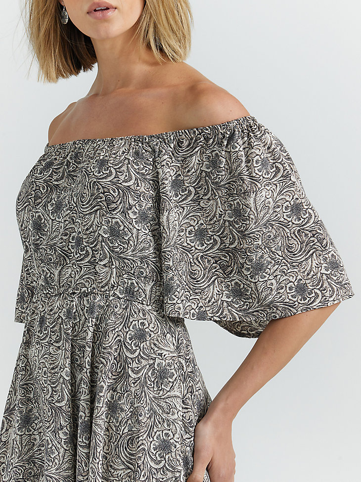 vestido romántico con mangas abullonadas para mujer color gris