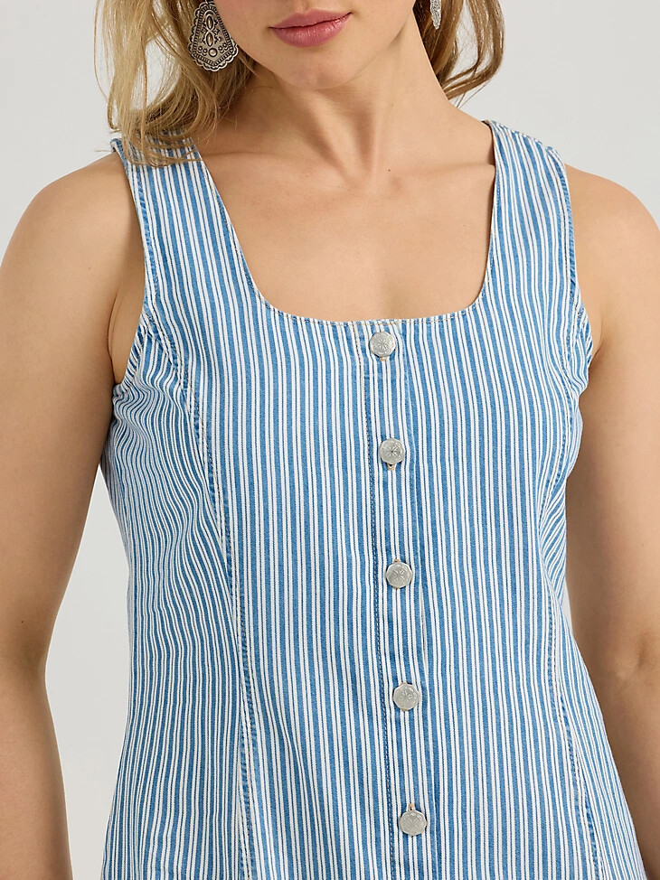 vestido vaquero con botones estilo western wrangler para mujer con rayas de ferrocarril