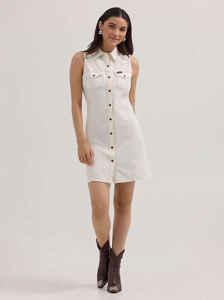 vestido recto con broches estilo western para mujer blanco