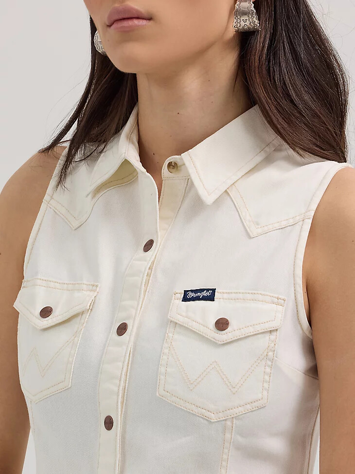 vestido recto con broches estilo western para mujer blanco