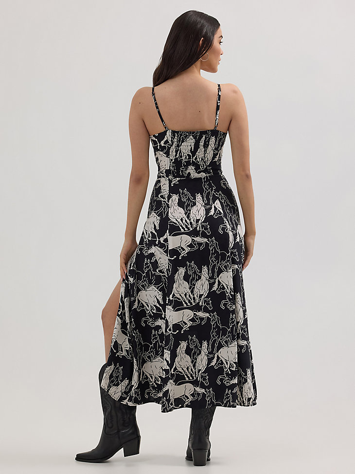 vestido largo estilo western para mujer con estampado de caballos bw