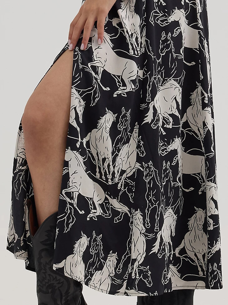 vestido largo estilo western para mujer con estampado de caballos bw