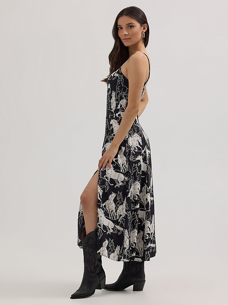 vestido largo estilo western para mujer con estampado de caballos bw