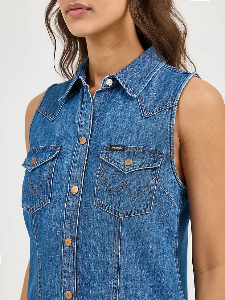 vestido recto de mezclilla para mujer meadow mist
