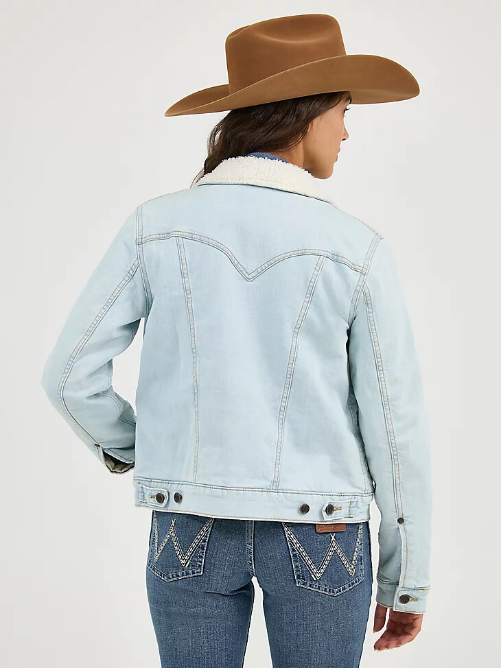 chaqueta vaquera vaquera wrangler retro con forro de sherpa para mujer denim blanqueado
