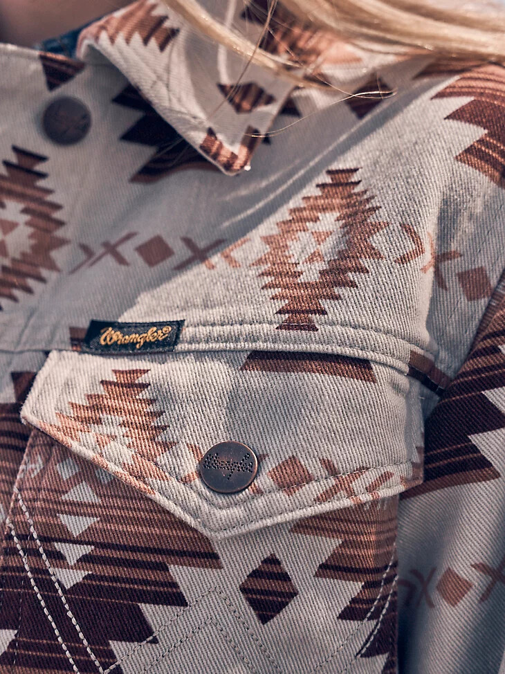 chaqueta estilo boyfriend con estampado western para mujer color marrón geométrico