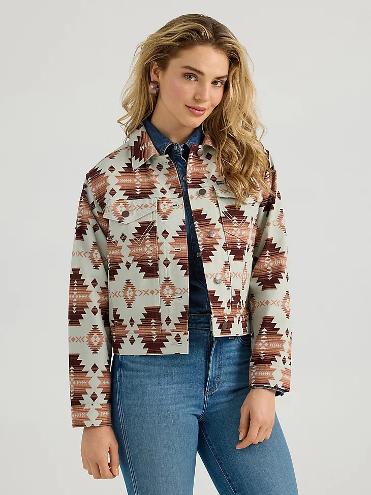 chaqueta estilo boyfriend con estampado western para mujer color marrón geométrico
