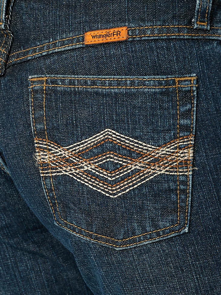 vaqueros wrangler fr resistentes al fuego con corte de bota para mujer con diseño de rayado cruzado