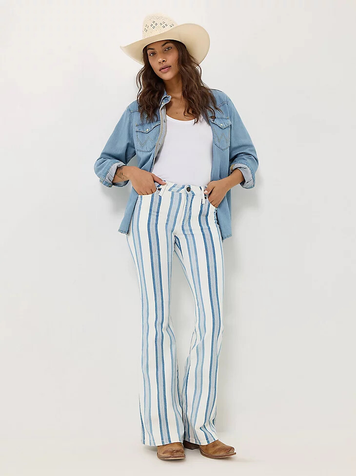 jean acampanado de tiro alto con rayas bailey de wrangler retro para mujer gabby