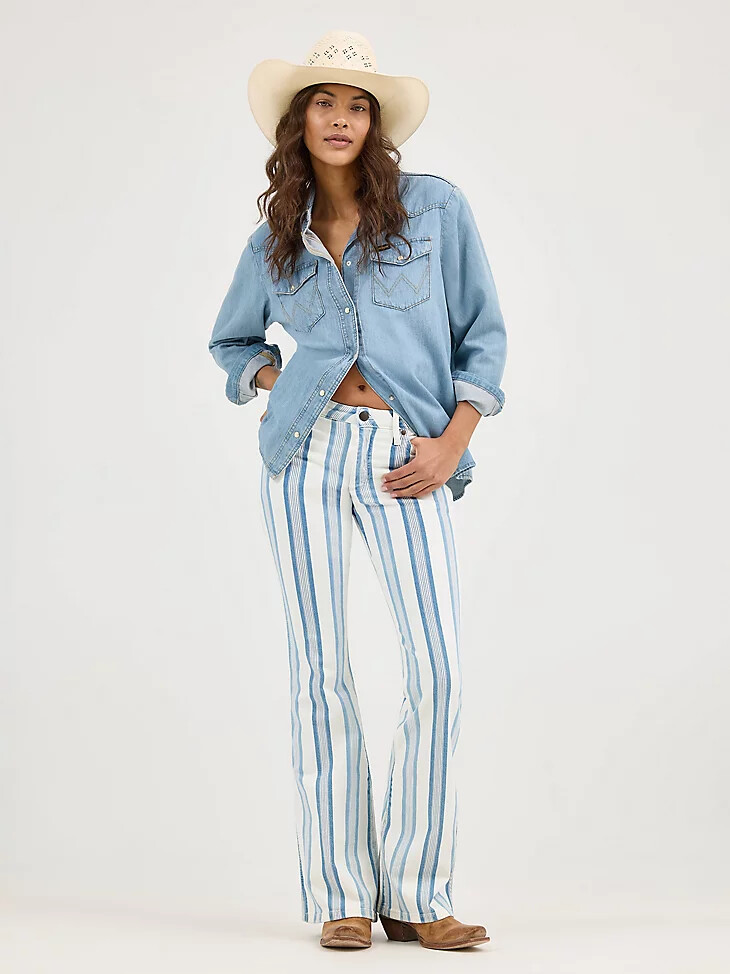 jean acampanado de tiro alto con rayas bailey de wrangler retro para mujer gabby