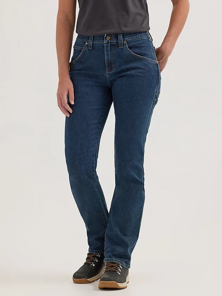 vaqueros de trabajo técnicos rectos wrangler riggs workwear para mujer con lavado vintage