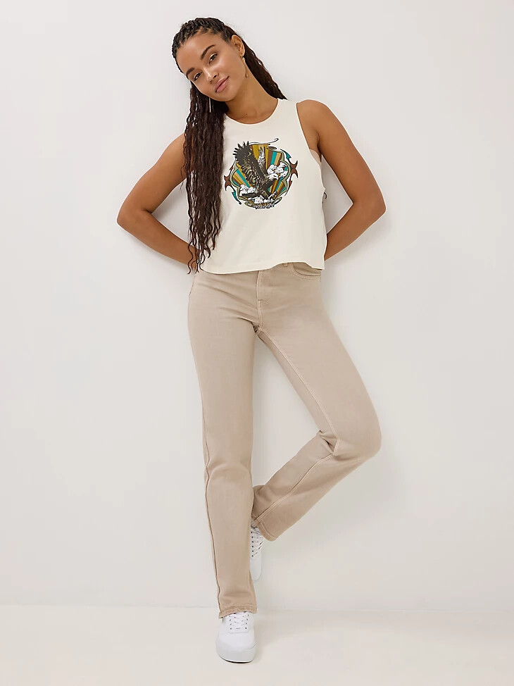 jean wrangler de tiro alto y pierna recta para mujer athena