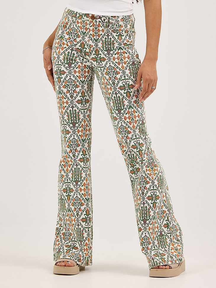 vaqueros acampanados con estampado láser para mujer vintage garden