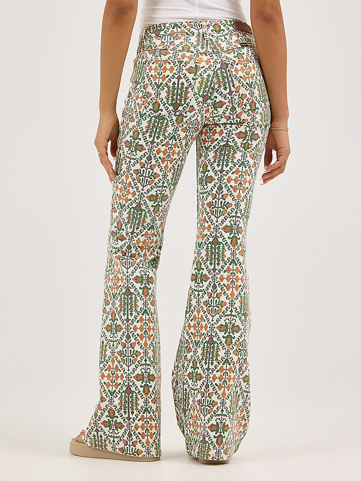 vaqueros acampanados con estampado láser para mujer vintage garden
