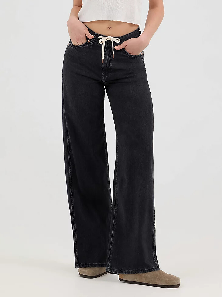vaqueros holgados con lazo frontal para mujer color negro enjuagado