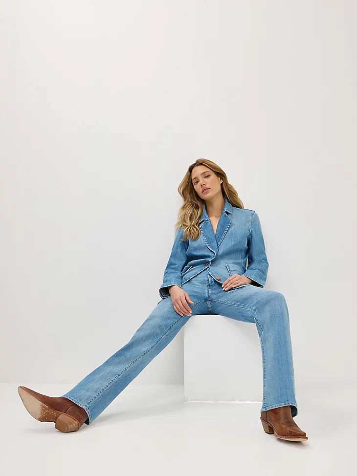 vaqueros rectos de tiro medio sunset para mujer color azul bebé