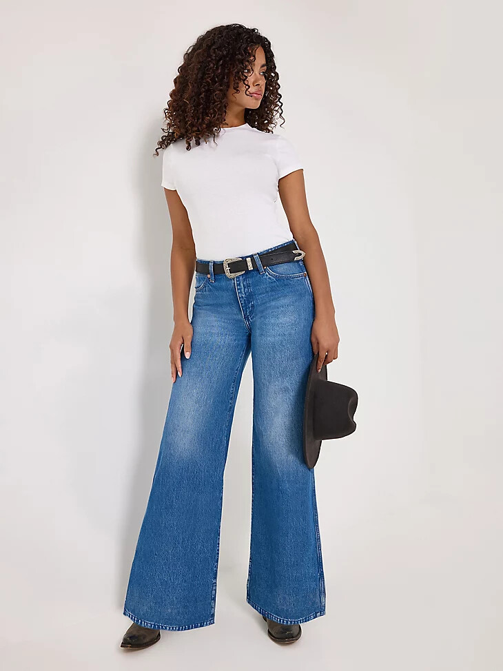 vaqueros de tiro medio y pierna ancha para mujer de worldwide ranch housedown