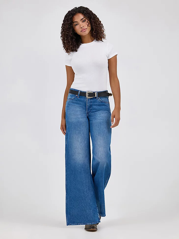 vaqueros de tiro medio y pierna ancha para mujer de worldwide ranch housedown