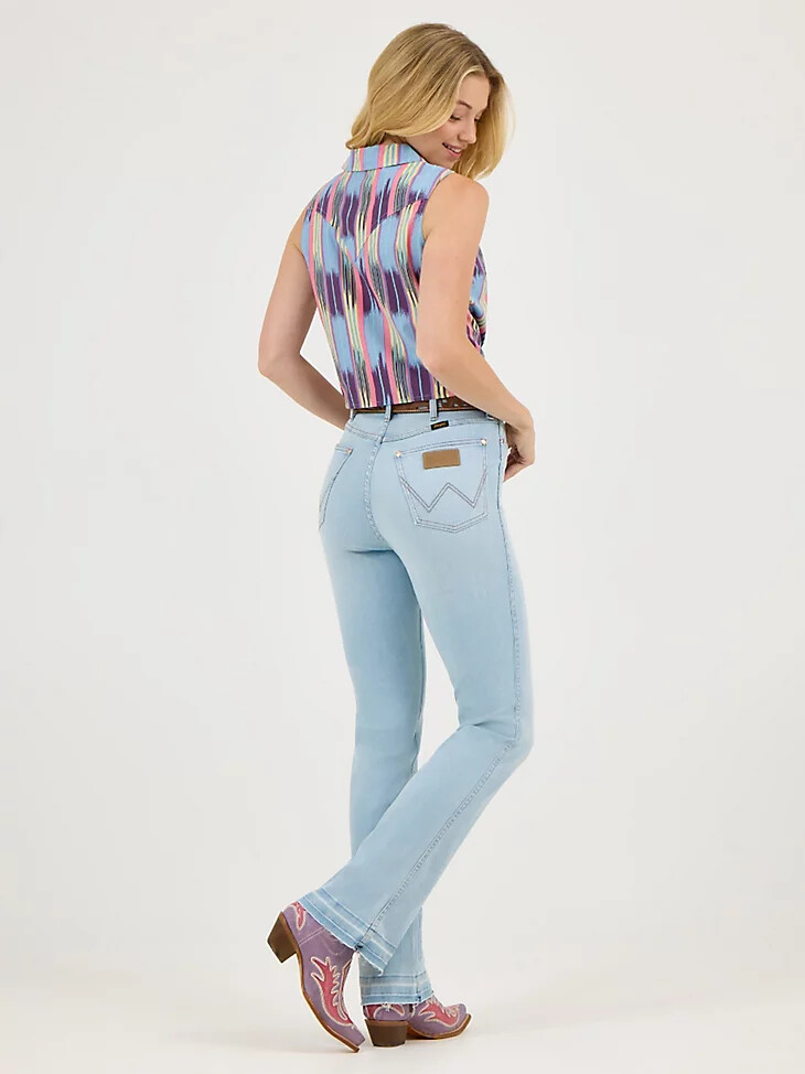 botas wrangler x lainey wilson con dobladillo sin rematar lavado azul blanqueado