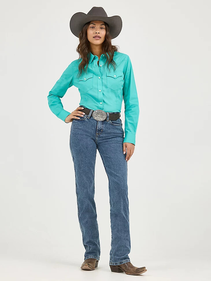 vaqueros ajustados elásticos wrangler cowboy cut para mujer lavados a la piedra