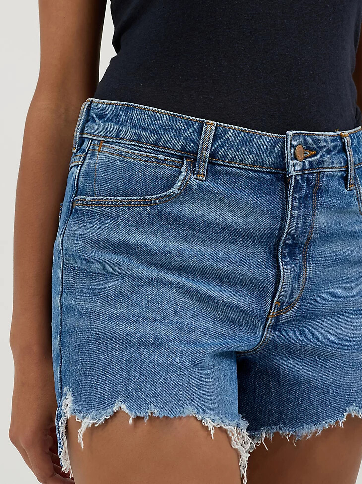 pantalón corto vaquero de tiro medio para mujer color azul carolina