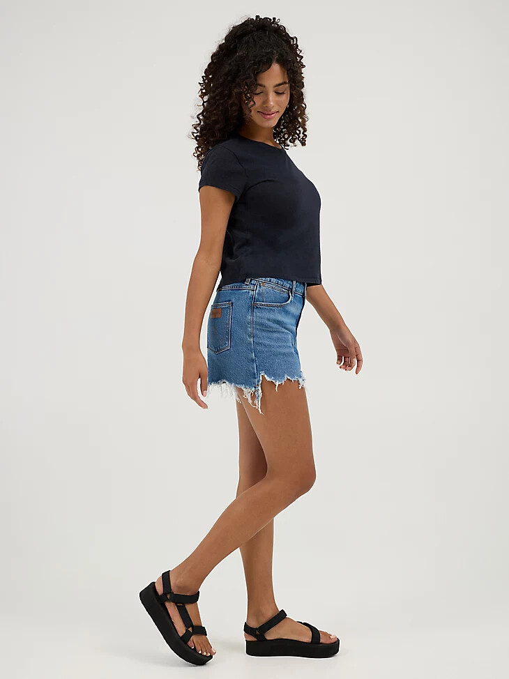 pantalón corto vaquero de tiro medio para mujer color azul carolina