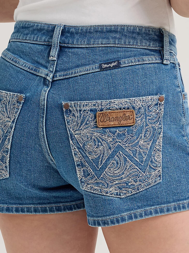 pantalón corto wrangler retro mae de tiro medio con parches adornados para mujer aurora