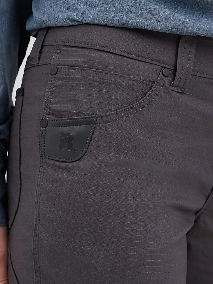 pantalón corto técnico de carpintero wrangler riggs workwear para mujer color gris y raya diplomática