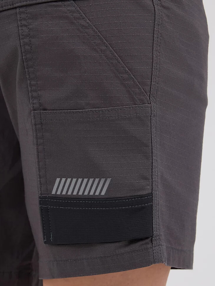 pantalón corto técnico de carpintero wrangler riggs workwear para mujer color gris y raya diplomática