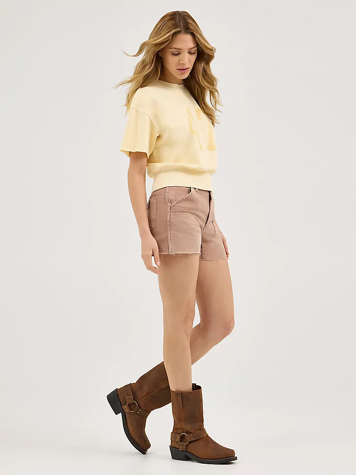 pantalón corto vaquero de carpintero para mujer color tierra sombra