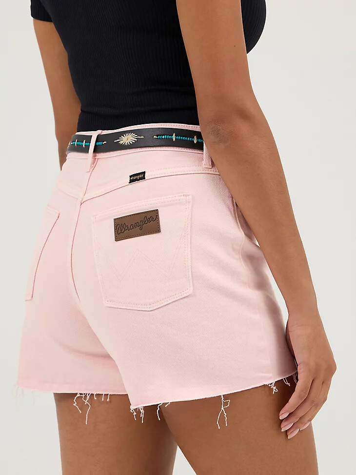 pantalón corto vaquero de tiro alto para mujer con diseño de corazón y piedra