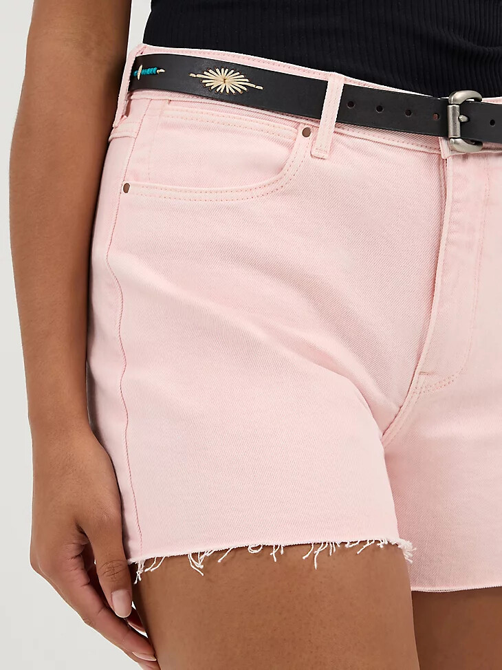 pantalón corto vaquero de tiro alto para mujer con diseño de corazón y piedra