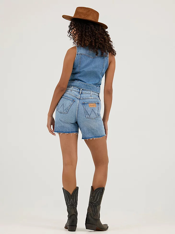 pantalón corto vaquero de tiro alto y largo medio para mujer dallas