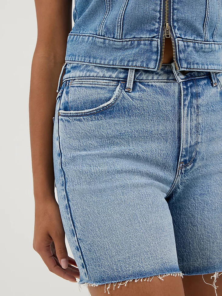 pantalón corto vaquero de tiro alto y largo medio para mujer dallas