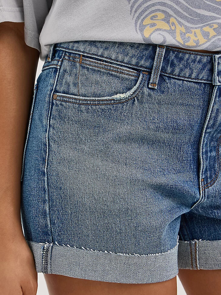 pantalones cortos sierra con puños enrollados para mujer