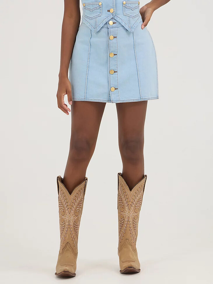 falda vaquera con lavado pradera de wrangler x yellow rose by kendra scott