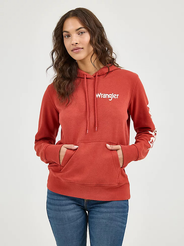 sudadera con capucha y logo wrangler retro para mujer color óxido