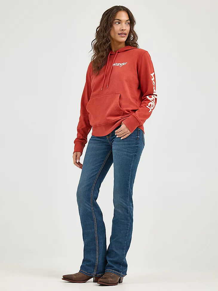 sudadera con capucha y logo wrangler retro para mujer color óxido